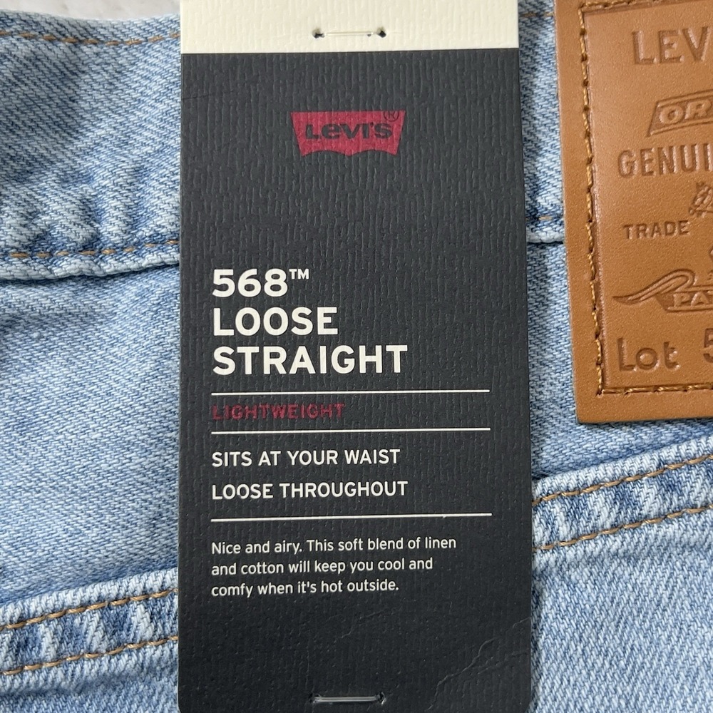 Levis 568 Loose Straight Jeans Mens Sz 34x32 Blue Denim Linen Cotton Blend - Picture 6 of 16
